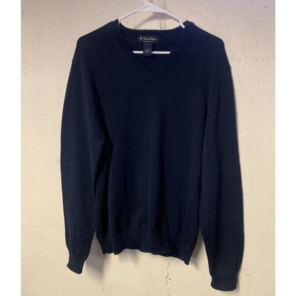 Brooks Brothers 346 Pima Cotton Sweater Size M Dark Navy Blue Long Sleeve V-Neck - Picture 4 of 4